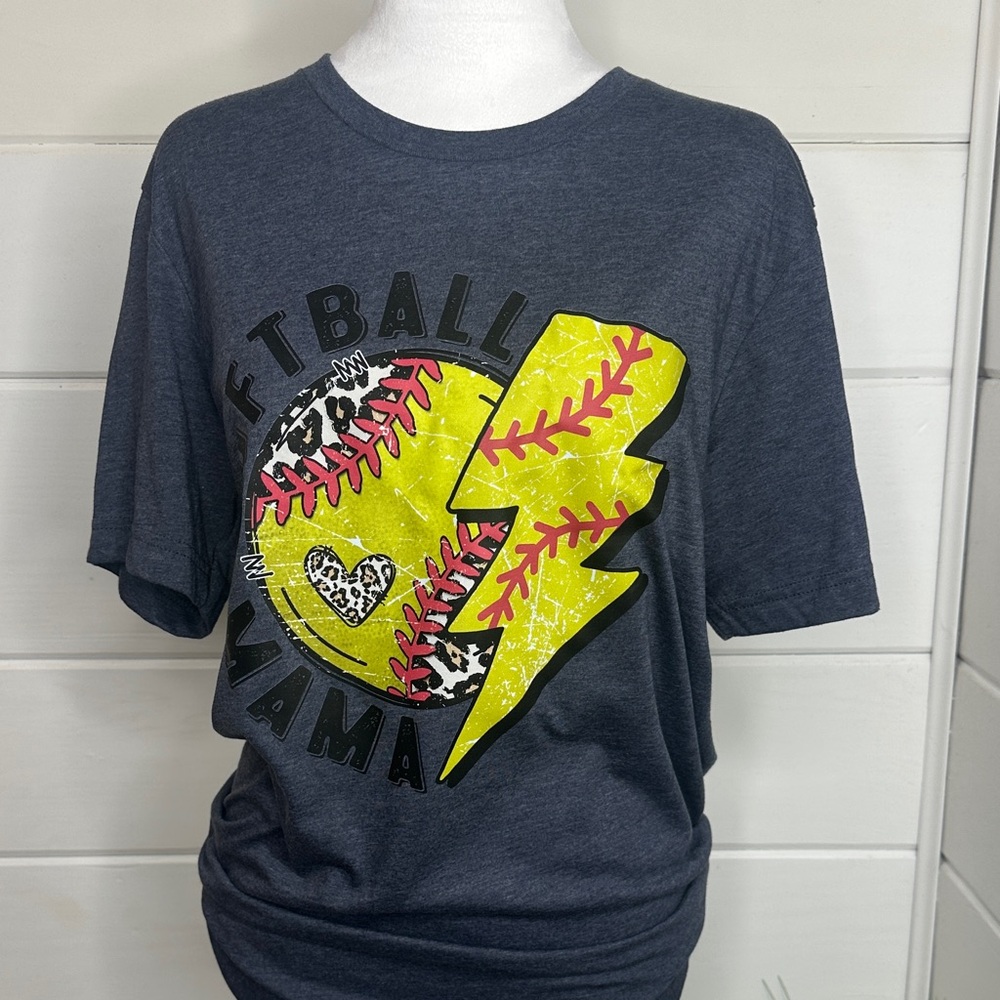 Navy Softball Mama Tshirt Leopard